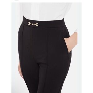 NWOT Elisabetta Franchi Black Trouser Dress Pants Gold Detail Waist Sz 42 It